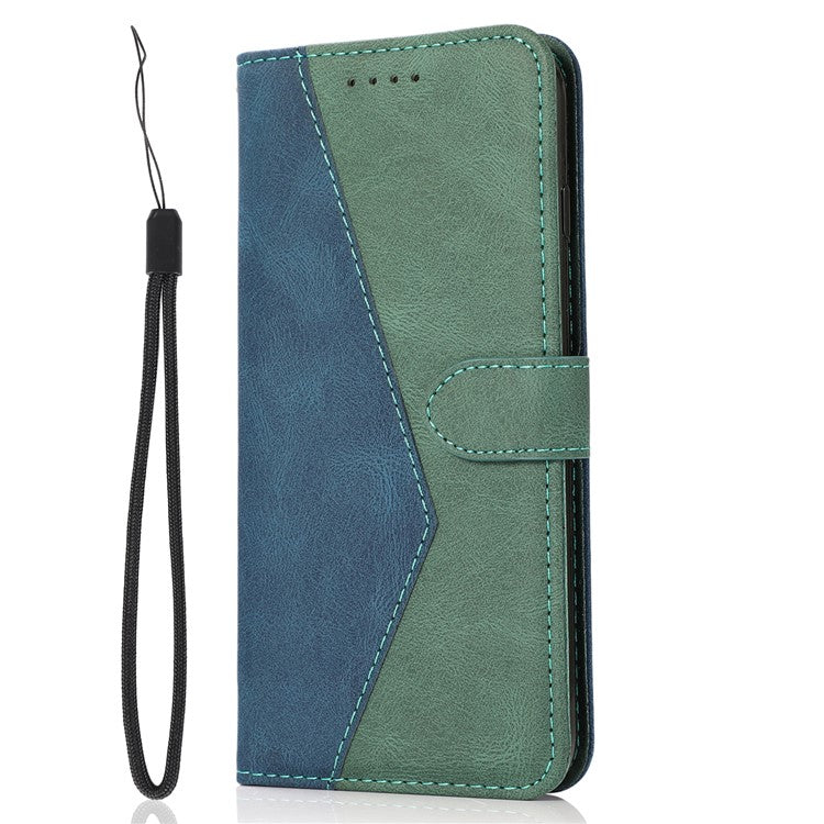 Shockproof Bi-color Splicing Stand Wallet Case Leather Shell for Samsung Galaxy A52s 5G/A52 4G/5G - Blue/Green
