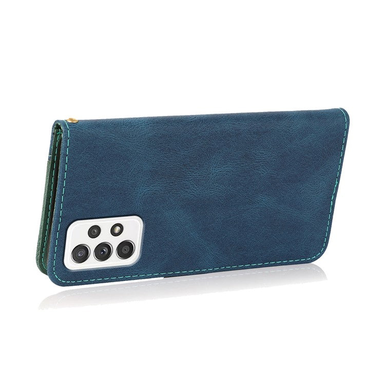 Shockproof Bi-color Splicing Stand Wallet Case Leather Shell for Samsung Galaxy A52s 5G/A52 4G/5G - Blue/Green