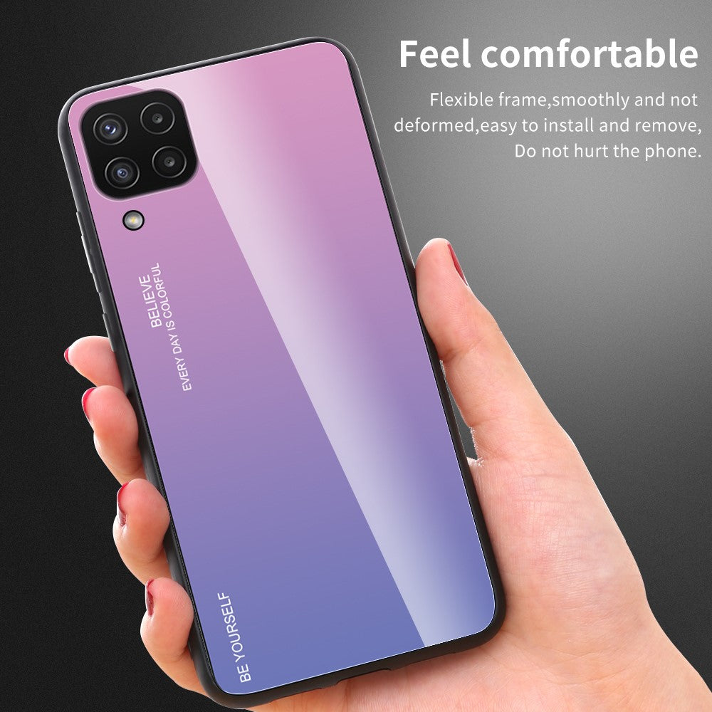 Gradient Color Anti Scratch Glass + TPU Phone Case Cover for Samsung Galaxy M32 (Global Version) - Pink/Purple
