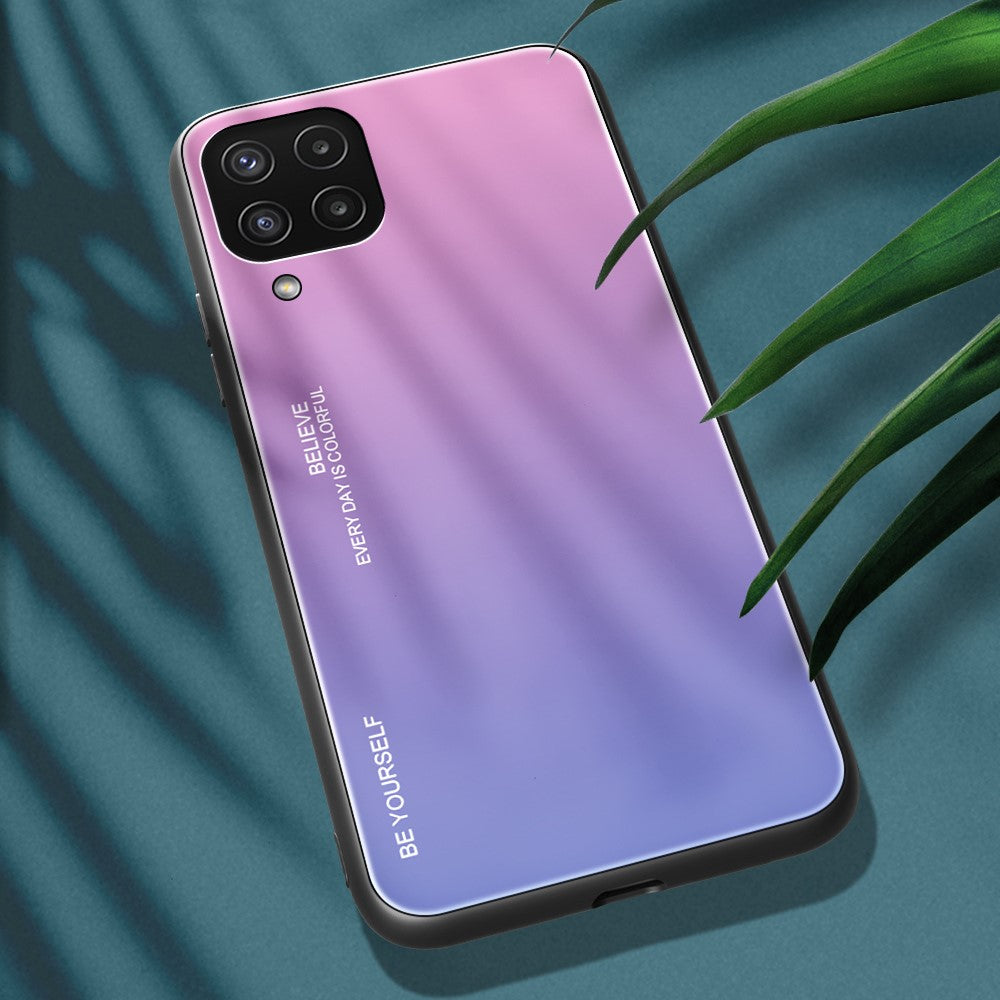 Gradient Color Anti Scratch Glass + TPU Phone Case Cover for Samsung Galaxy M32 (Global Version) - Pink/Purple