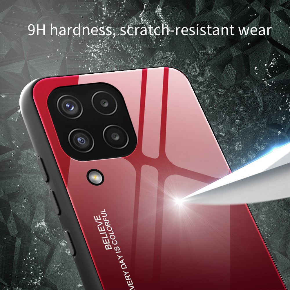 Gradient Color Anti Scratch Glass + TPU Phone Case Cover for Samsung Galaxy M32 (Global Version) - Red/Black
