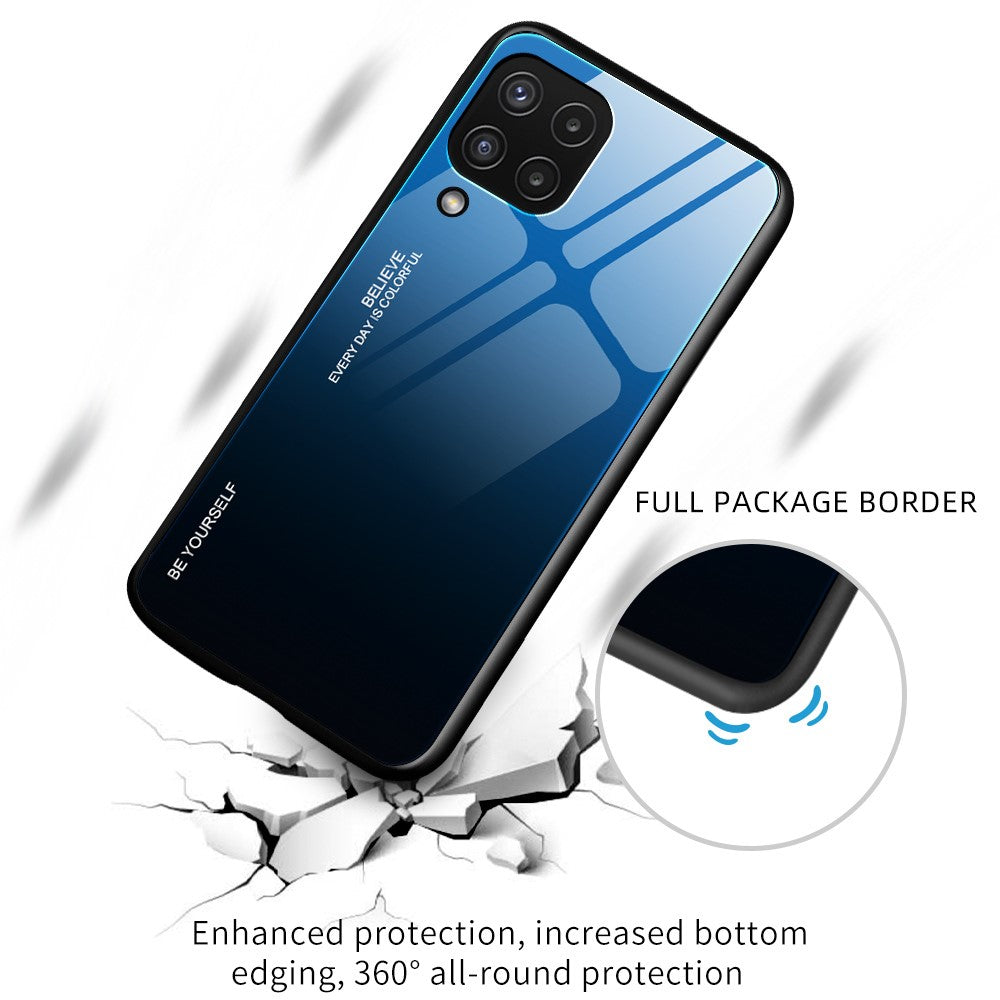 Gradient Color Anti Scratch Glass + TPU Phone Case Cover for Samsung Galaxy M32 (Global Version) - Blue/Black