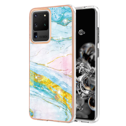 IMD IML Electroplating Marble Pattern Soft TPU Back Case Cover for Samsung Galaxy S20 Ultra - Green 004