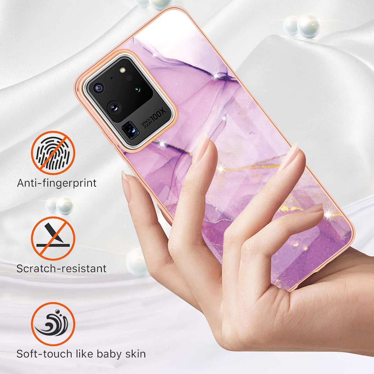 IMD IML Electroplating Marble Pattern Soft TPU Back Case Cover for Samsung Galaxy S20 Ultra - Purple 001