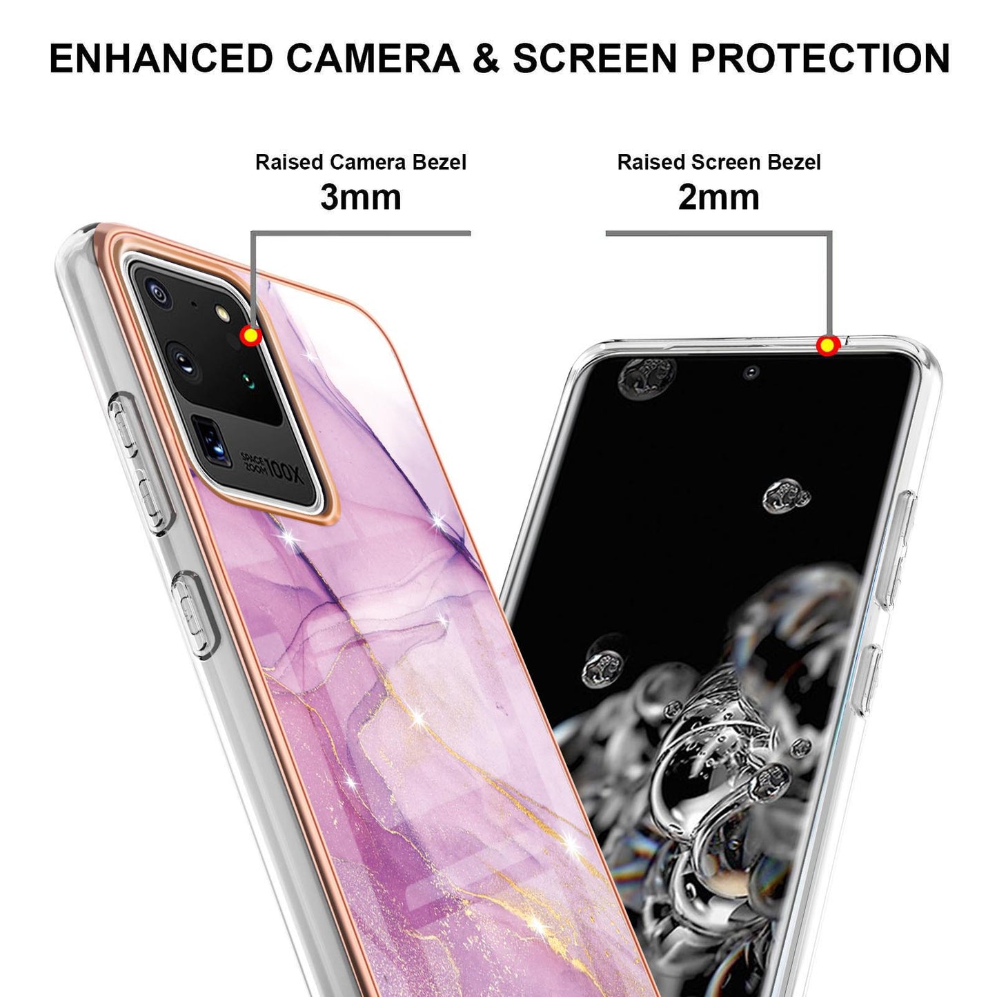 IMD IML Electroplating Marble Pattern Soft TPU Back Case Cover for Samsung Galaxy S20 Ultra - Purple 001