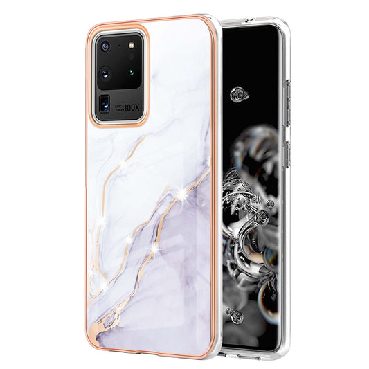 IMD IML Electroplating Marble Pattern Soft TPU Back Case Cover for Samsung Galaxy S20 Ultra - White 006