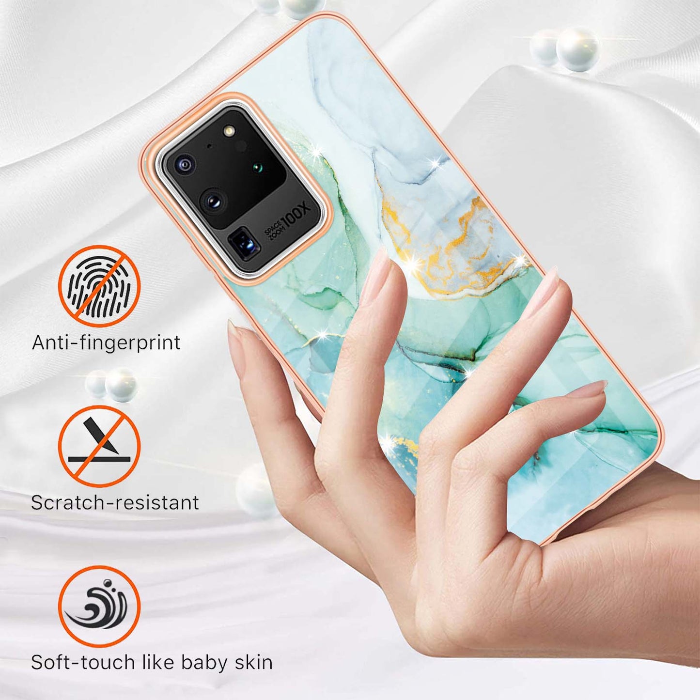 IMD IML Electroplating Marble Pattern Soft TPU Back Case Cover for Samsung Galaxy S20 Ultra - Green 003