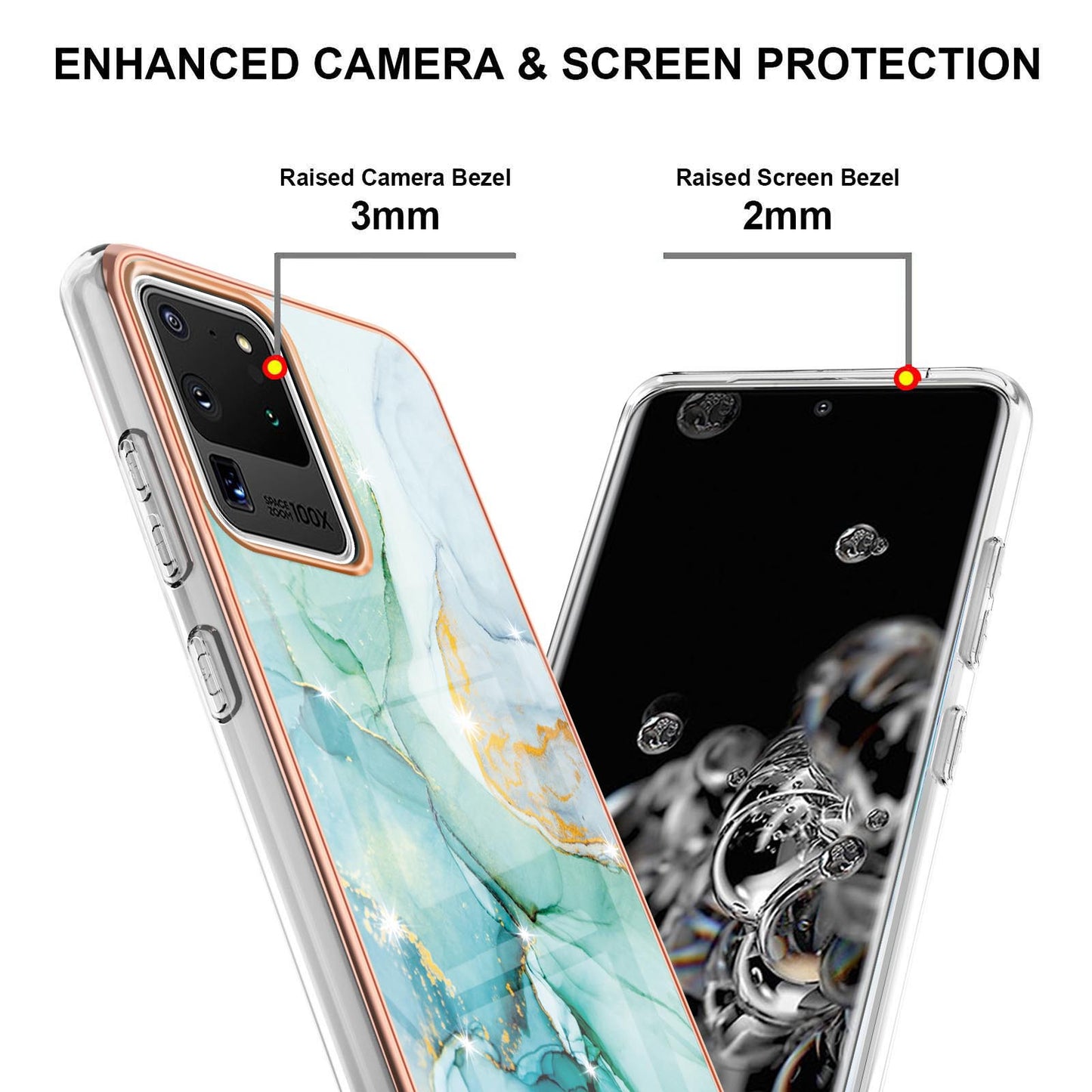 IMD IML Electroplating Marble Pattern Soft TPU Back Case Cover for Samsung Galaxy S20 Ultra - Green 003