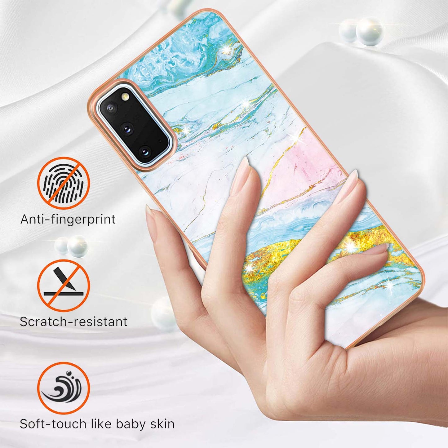 IMD IML Electroplating Marble Pattern Shell Anti-fingerprint Back Case for Samsung Galaxy S20 4G/S20 5G - Green 004