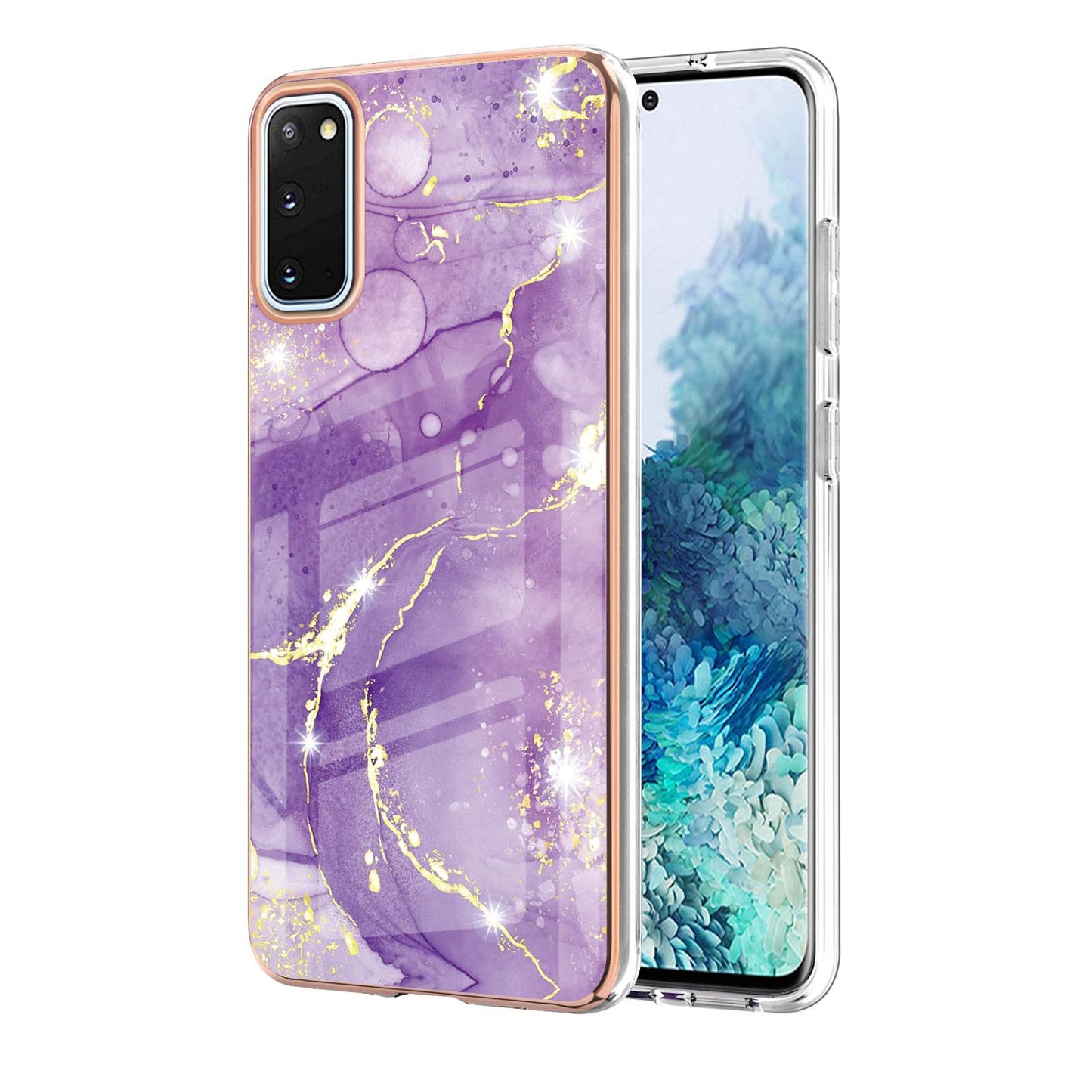 IMD IML Electroplating Marble Pattern Shell Anti-fingerprint Back Case for Samsung Galaxy S20 4G/S20 5G - Purple 002