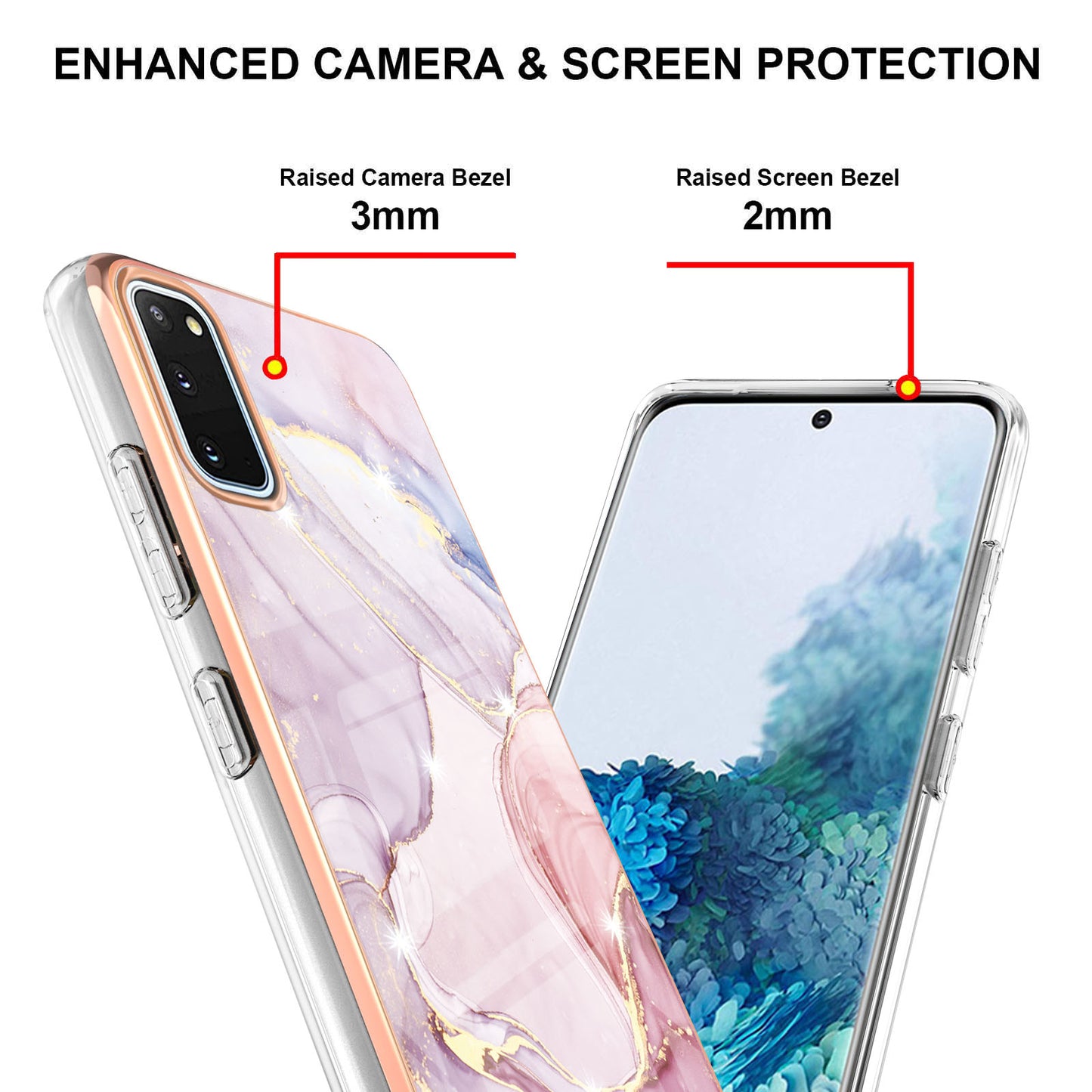 IMD IML Electroplating Marble Pattern Shell Anti-fingerprint Back Case for Samsung Galaxy S20 4G/S20 5G - Rose Gold 005
