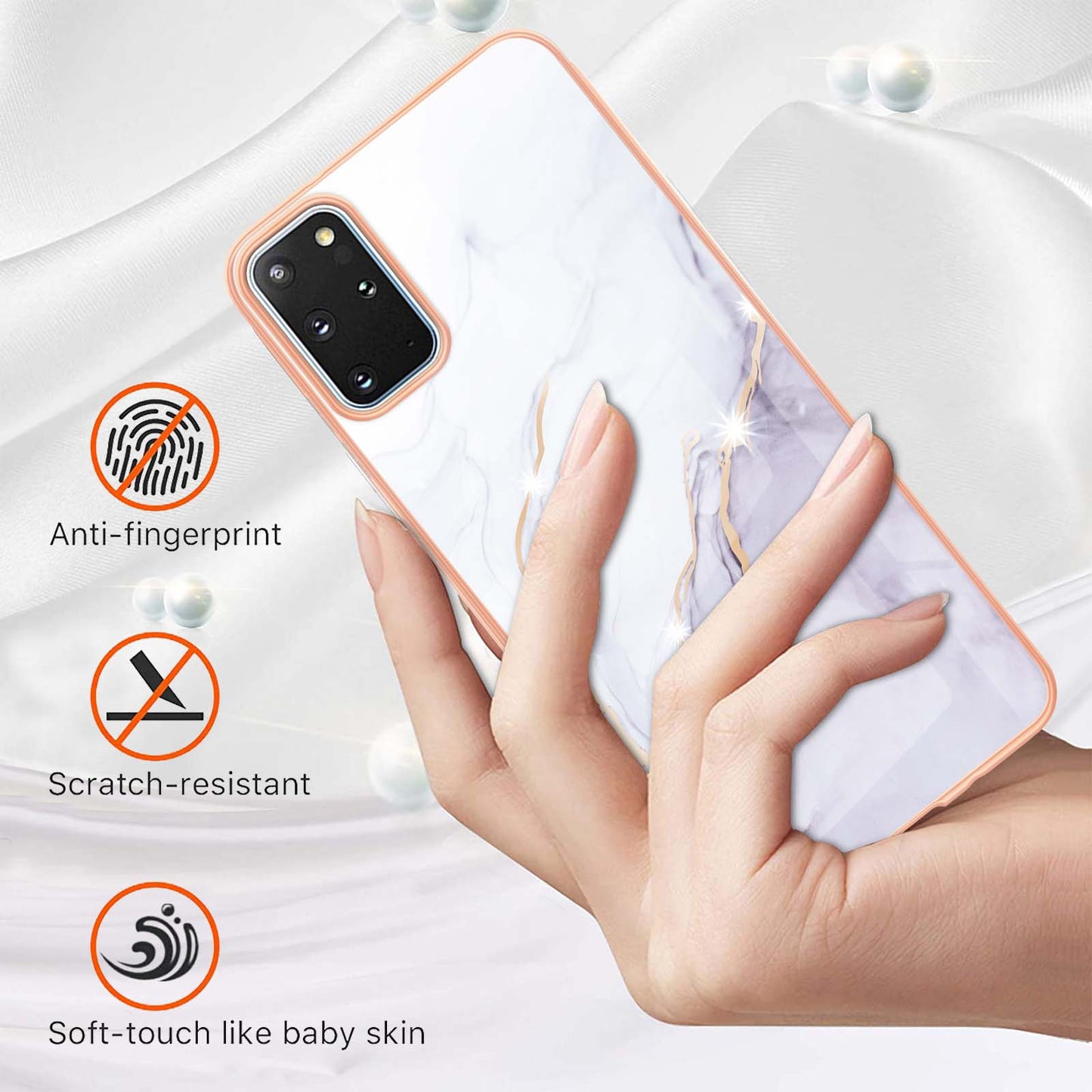 IMD IML Electroplating Marble Pattern Scratch-resistant Back Case Protective Cover for Samsung Galaxy S20 Plus 4G/5G - White 006