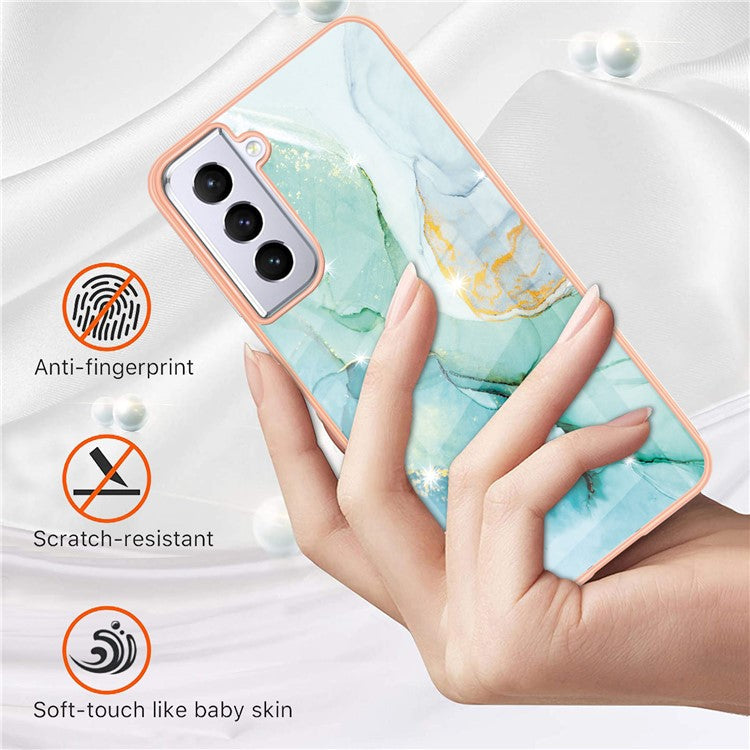 IMD IML Electroplating Marble Pattern Shell Phone Back Protector for Samsung Galaxy S21+ 5G - Green 003
