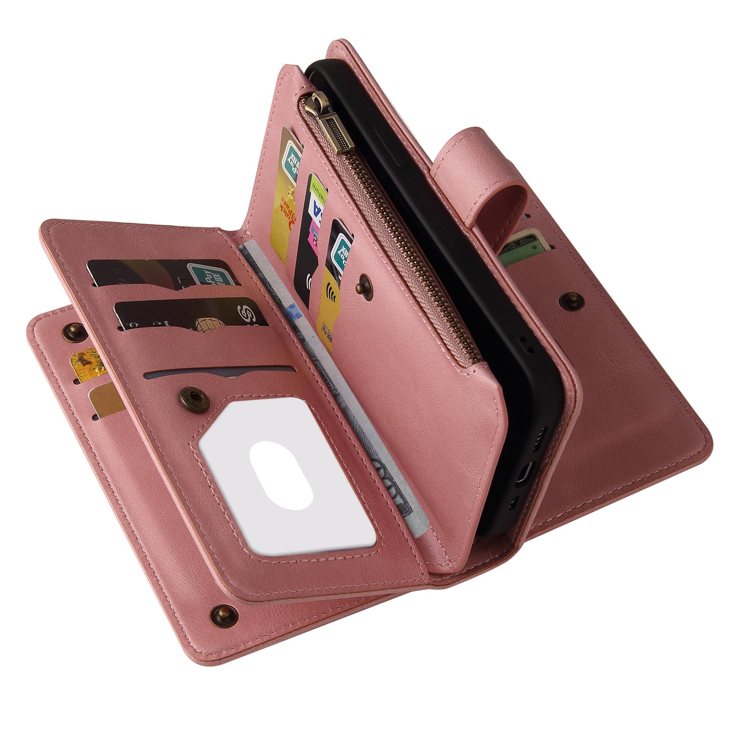 KT Multi-functional Series-2 PU Leather Flip Phone Case for Samsung Galaxy S20 Plus 4G/5G, Skin-touch Feel Drop Protection Cover with Zipper Pocket and Multiple Card Slots - Pink