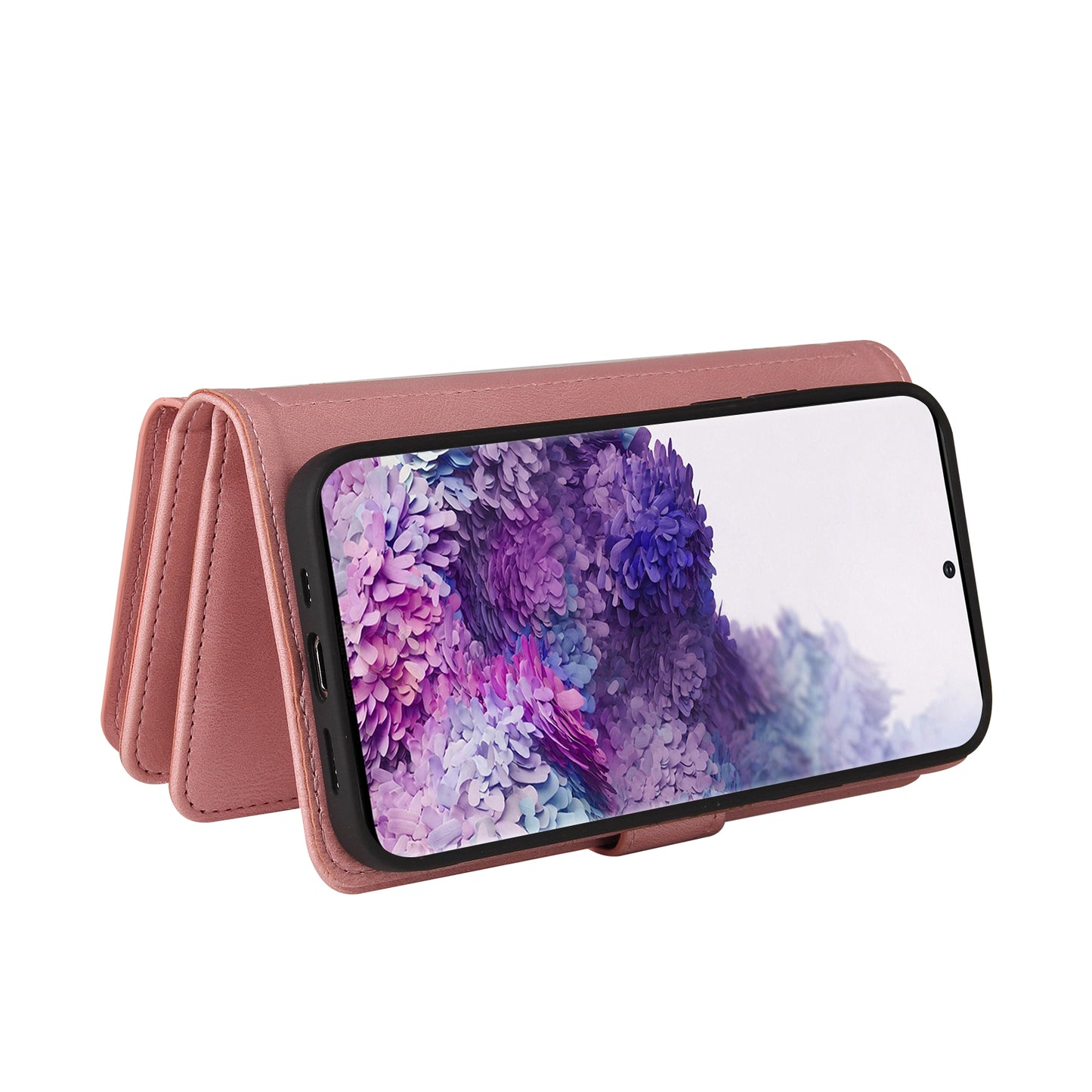 KT Multi-functional Series-2 PU Leather Flip Phone Case for Samsung Galaxy S20 Plus 4G/5G, Skin-touch Feel Drop Protection Cover with Zipper Pocket and Multiple Card Slots - Pink
