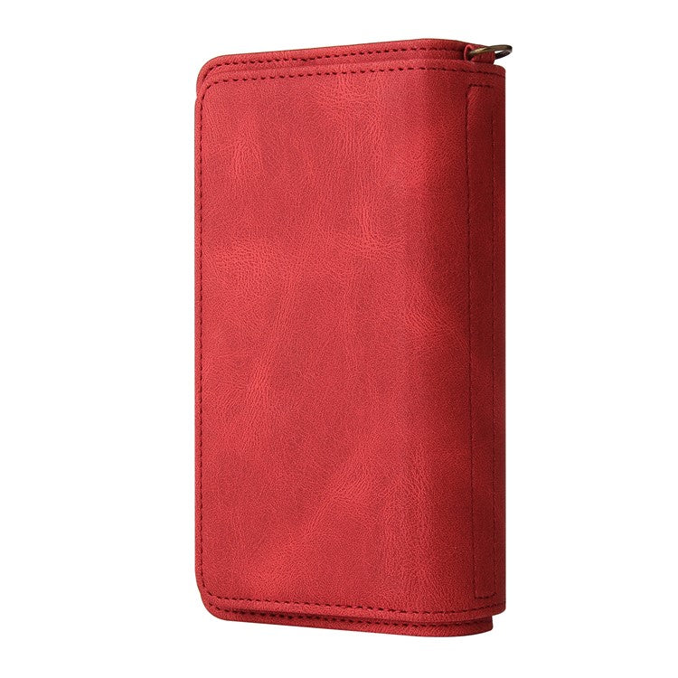 For Oppo A54 5G/A74 5G/A93 5G KT Multi-functional Series-2 Shockproof TPU Frame + Skin-touch Feel Leather Wallet Stand Case with Multiple Card Slots and Zipper Pocket - Red