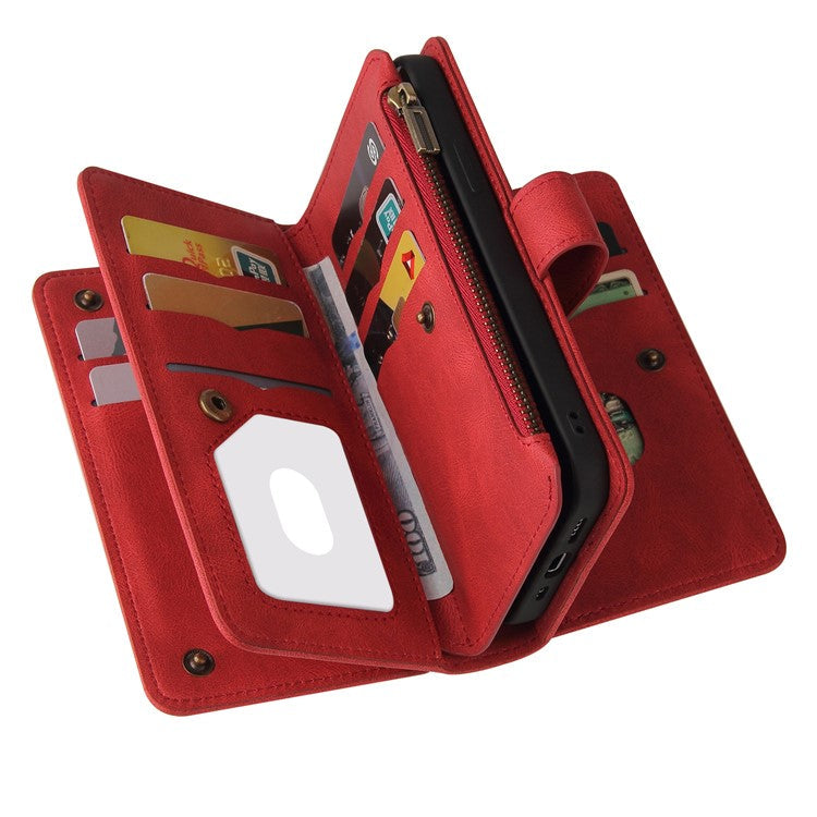 For Oppo A54 5G/A74 5G/A93 5G KT Multi-functional Series-2 Shockproof TPU Frame + Skin-touch Feel Leather Wallet Stand Case with Multiple Card Slots and Zipper Pocket - Red