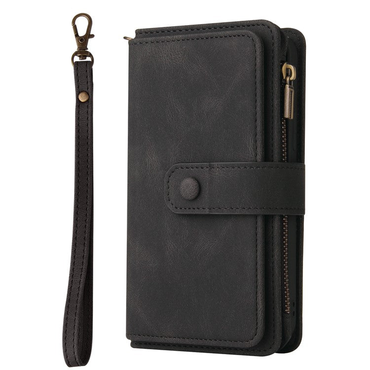 For Oppo A54 5G/A74 5G/A93 5G KT Multi-functional Series-2 Shockproof TPU Frame + Skin-touch Feel Leather Wallet Stand Case with Multiple Card Slots and Zipper Pocket - Black