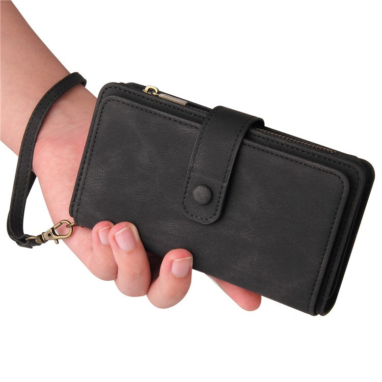 For Oppo A54 5G/A74 5G/A93 5G KT Multi-functional Series-2 Shockproof TPU Frame + Skin-touch Feel Leather Wallet Stand Case with Multiple Card Slots and Zipper Pocket - Black