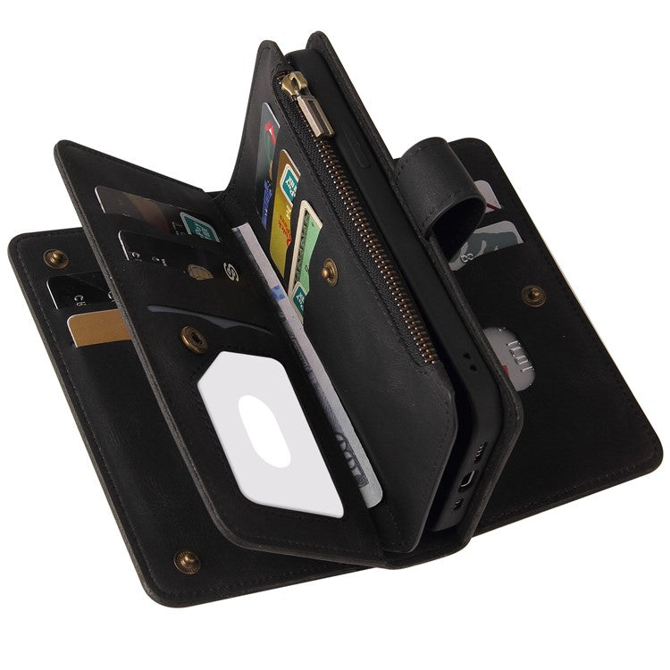 For Oppo A54 5G/A74 5G/A93 5G KT Multi-functional Series-2 Shockproof TPU Frame + Skin-touch Feel Leather Wallet Stand Case with Multiple Card Slots and Zipper Pocket - Black