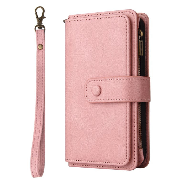 For Oppo A54 5G/A74 5G/A93 5G KT Multi-functional Series-2 Shockproof TPU Frame + Skin-touch Feel Leather Wallet Stand Case with Multiple Card Slots and Zipper Pocket - Pink