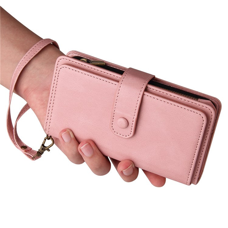 For Oppo A54 5G/A74 5G/A93 5G KT Multi-functional Series-2 Shockproof TPU Frame + Skin-touch Feel Leather Wallet Stand Case with Multiple Card Slots and Zipper Pocket - Pink