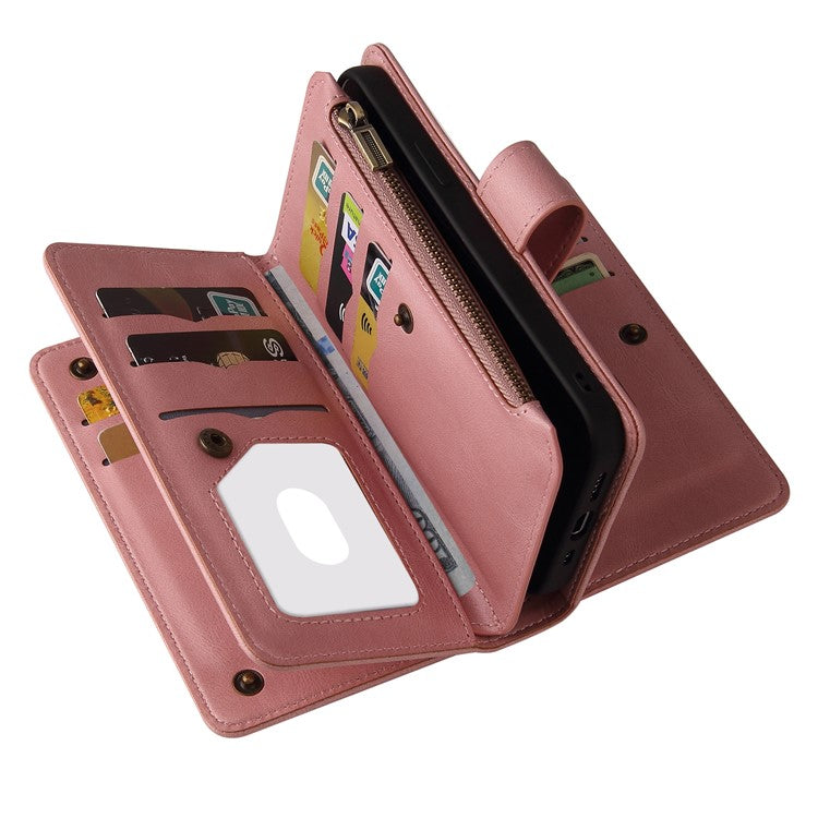 For Oppo A54 5G/A74 5G/A93 5G KT Multi-functional Series-2 Shockproof TPU Frame + Skin-touch Feel Leather Wallet Stand Case with Multiple Card Slots and Zipper Pocket - Pink