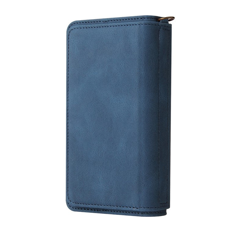 For Oppo A54 5G/A74 5G/A93 5G KT Multi-functional Series-2 Shockproof TPU Frame + Skin-touch Feel Leather Wallet Stand Case with Multiple Card Slots and Zipper Pocket - Blue
