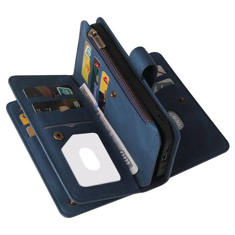 For Oppo A54 5G/A74 5G/A93 5G KT Multi-functional Series-2 Shockproof TPU Frame + Skin-touch Feel Leather Wallet Stand Case with Multiple Card Slots and Zipper Pocket - Blue