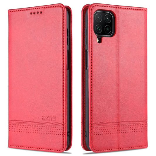 AZNS Wallet Design PU Leather Shockproof  Phone Cover Case for Samsung Galaxy M32 (Global Version) - Red
