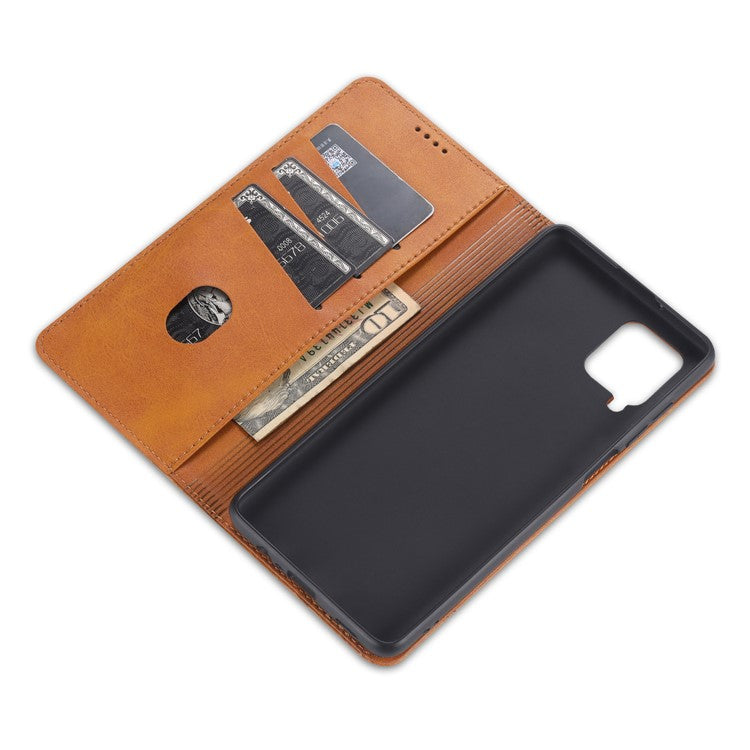 AZNS Wallet Design PU Leather Shockproof  Phone Cover Case for Samsung Galaxy M32 (Global Version) - Red