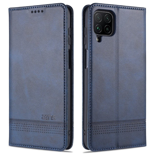 AZNS Wallet Design PU Leather Shockproof  Phone Cover Case for Samsung Galaxy M32 (Global Version) - Blue