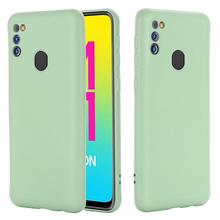 Anti-Scratch Microfiber Liner Shock Absorption Liquid Silicone Case with Strap for Samsung Galaxy M21 2021 - Green