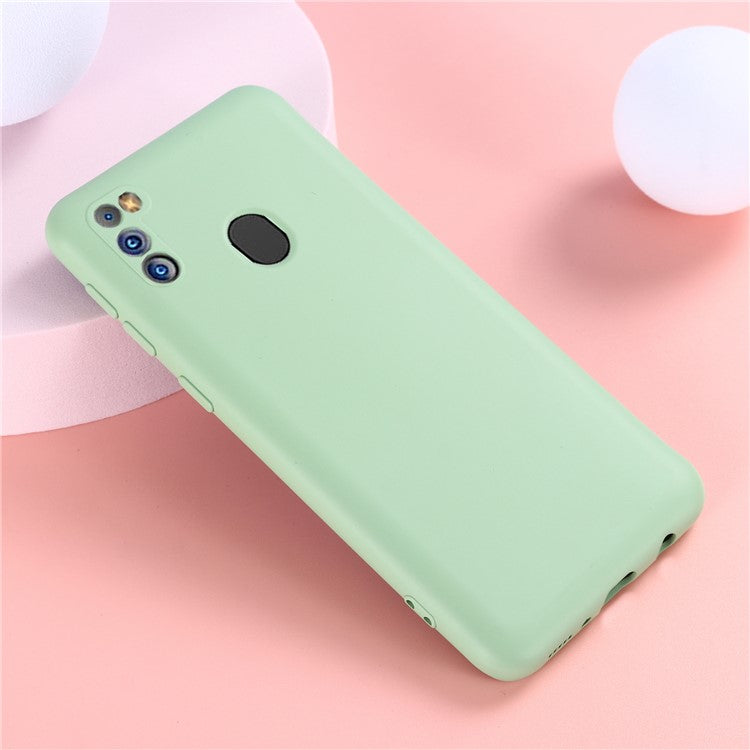 Anti-Scratch Microfiber Liner Shock Absorption Liquid Silicone Case with Strap for Samsung Galaxy M21 2021 - Green