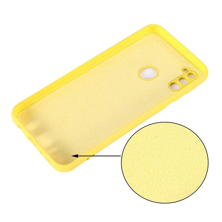 Anti-Scratch Microfiber Liner Shock Absorption Liquid Silicone Case with Strap for Samsung Galaxy M21 2021 - Yellow