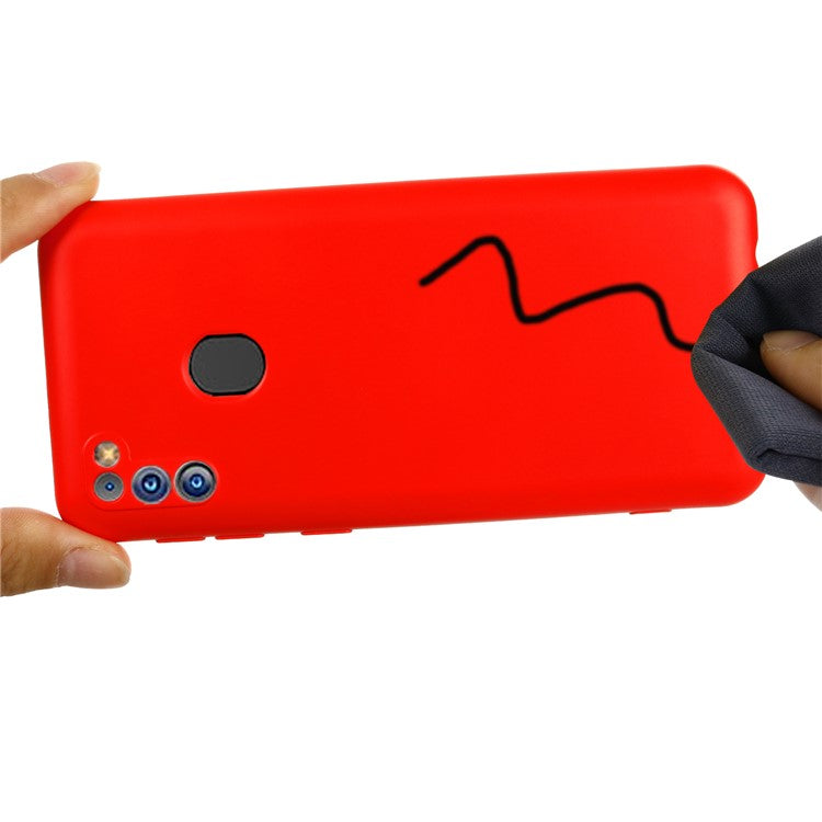 Anti-Scratch Microfiber Liner Shock Absorption Liquid Silicone Case with Strap for Samsung Galaxy M21 2021 - Red