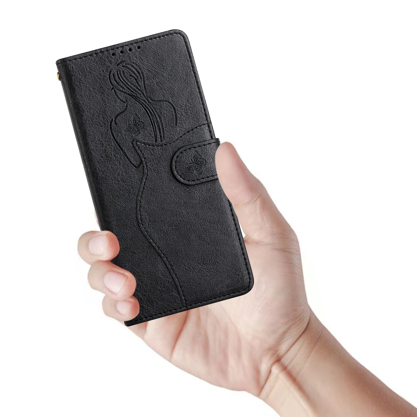 All-round Protection Imprinting Girl Pattern Leather Phone Case Wallet Stand Cover for Samsung Galaxy S20 FE 4G/5G/S20 Lite/S20 FE 2022 - Black