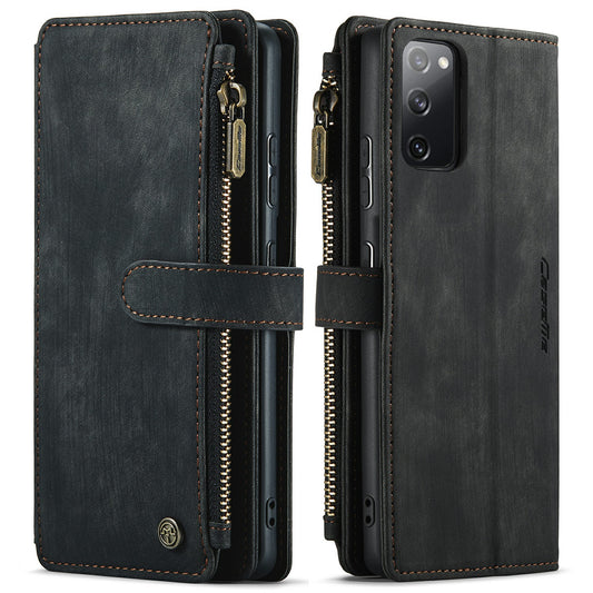 CASEME C30 Series Anti-Scratch Full Body Protective Cover with Multiple Card Slots and Zipper Pocket for Samsung Galaxy S20 FE 2022/S20 FE 4G/S20 FE 5G/S20 Lite - Black