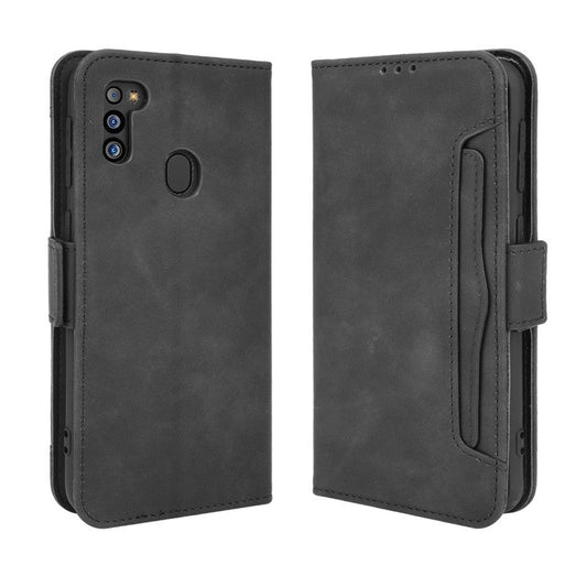 For Samsung Galaxy M21 2021 Flip Phone Case PU Leather+TPU Phone Cover Multiple Card Slot Practical Wallet Stand Protective Case - Black