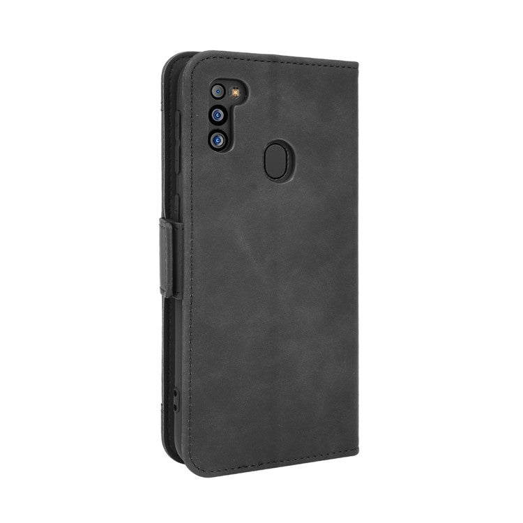 For Samsung Galaxy M21 2021 Flip Phone Case PU Leather+TPU Phone Cover Multiple Card Slot Practical Wallet Stand Protective Case - Black