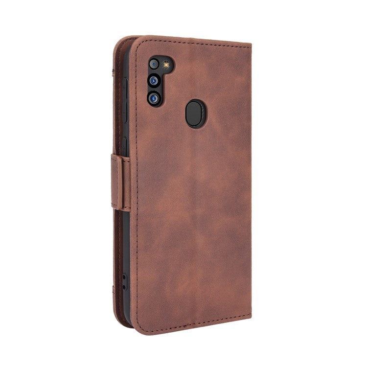 For Samsung Galaxy M21 2021 Flip Phone Case PU Leather+TPU Phone Cover Multiple Card Slot Practical Wallet Stand Protective Case - Brown