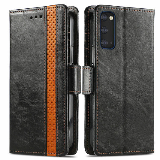 CASENEO 002 Series All-inclusive Protection Business Style Splicing PU Leather Stand Wallet Case for Samsung Galaxy S20 Plus 4G/5G - Black
