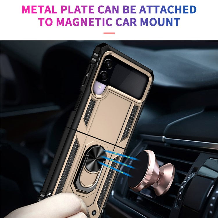 Military Grade Shockproof Phone Cover Shell with Finger Ring Kickstand for Samsung Galaxy Z Flip3 5G - Gold