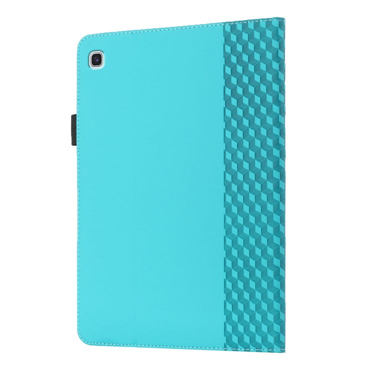 Card Slots Design Full Protective Skin-Touch PU Leather Tablet Protective Cover Case with Rhombus Imprinting and Anti-Slip Strap for Samsung Galaxy Tab A7 Lite 8.7-inch T220/T225 - Lake Blue
