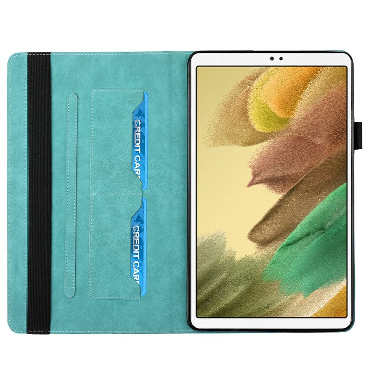 Card Slots Design Full Protective Skin-Touch PU Leather Tablet Protective Cover Case with Rhombus Imprinting and Anti-Slip Strap for Samsung Galaxy Tab A7 Lite 8.7-inch T220/T225 - Lake Blue
