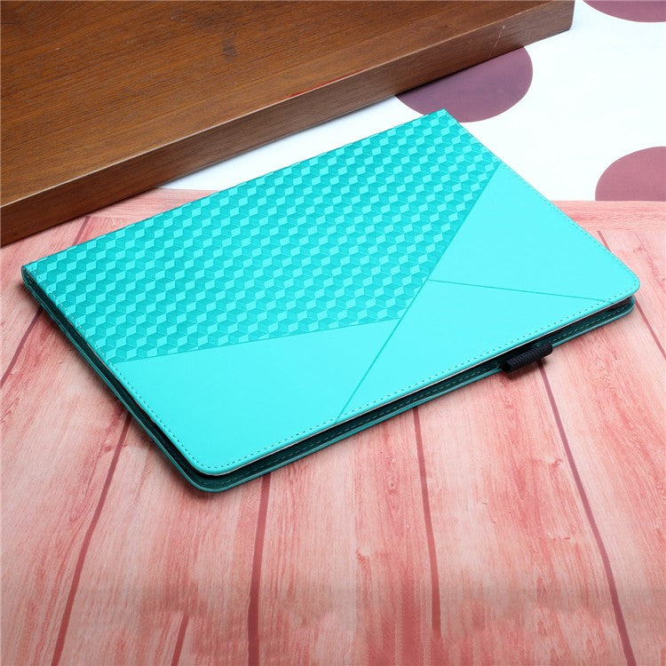 Card Slots Design Full Protective Skin-Touch PU Leather Tablet Protective Cover Case with Rhombus Imprinting and Anti-Slip Strap for Samsung Galaxy Tab A7 Lite 8.7-inch T220/T225 - Lake Blue