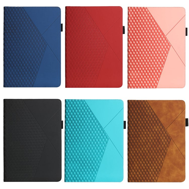 Card Slots Design Full Protective Skin-Touch PU Leather Tablet Protective Cover Case with Rhombus Imprinting and Anti-Slip Strap for Samsung Galaxy Tab A7 Lite 8.7-inch T220/T225 - Lake Blue