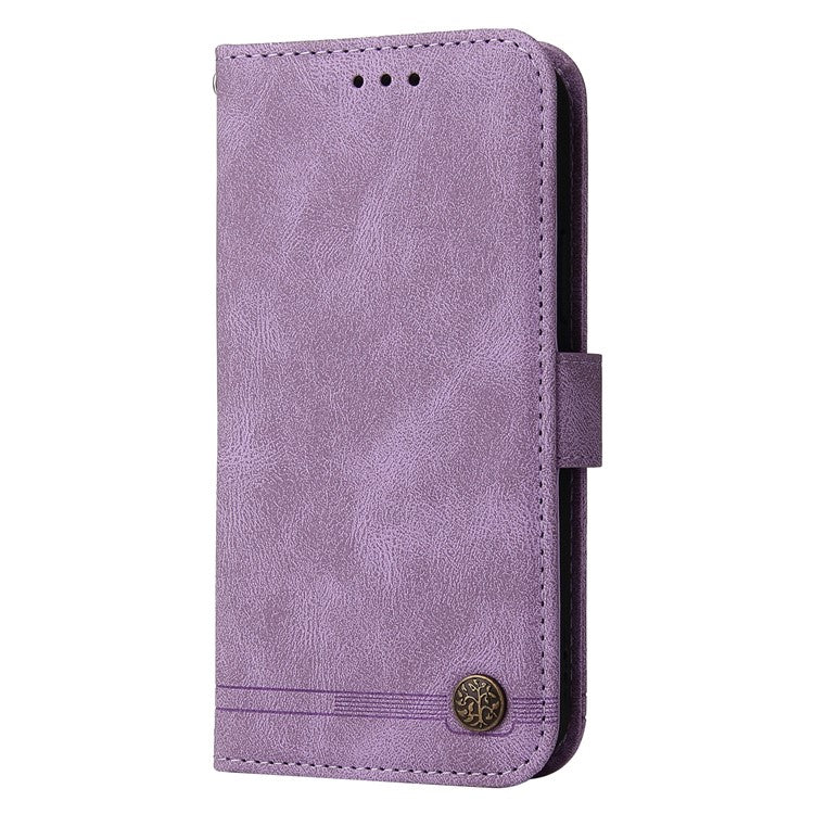 Fashionable Design Tree Pattern Metal Button Flip Phone Case PU Leather Wallet Stand Cover for Samsung Galaxy A32 5G / M32 5G - Purple