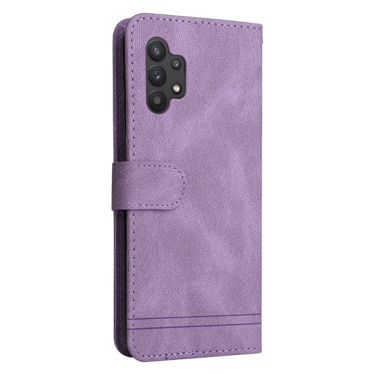 Fashionable Design Tree Pattern Metal Button Flip Phone Case PU Leather Wallet Stand Cover for Samsung Galaxy A32 5G / M32 5G - Purple