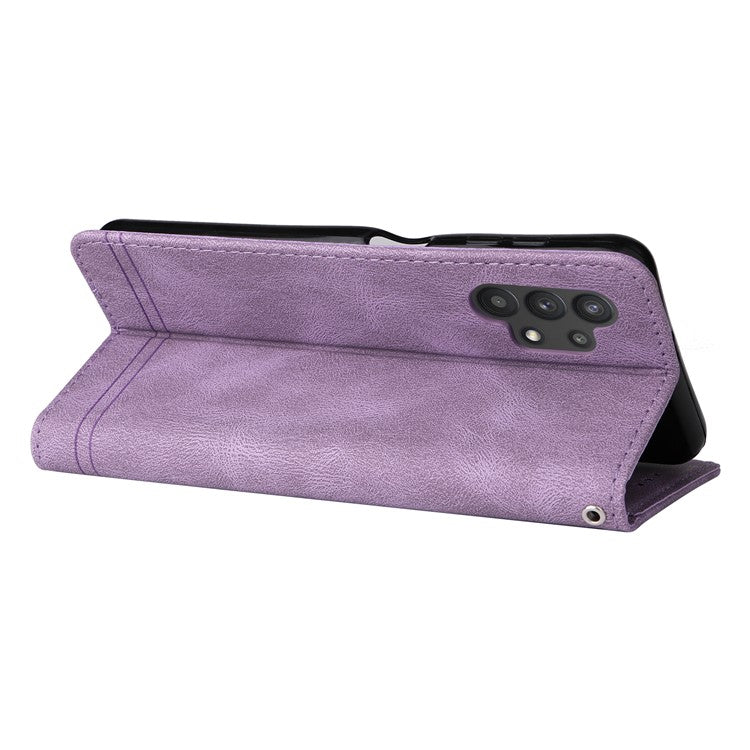 Fashionable Design Tree Pattern Metal Button Flip Phone Case PU Leather Wallet Stand Cover for Samsung Galaxy A32 5G / M32 5G - Purple